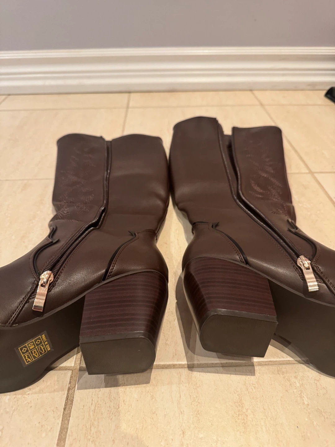 Brown Faux Leather Cowboy Boots - photo 3