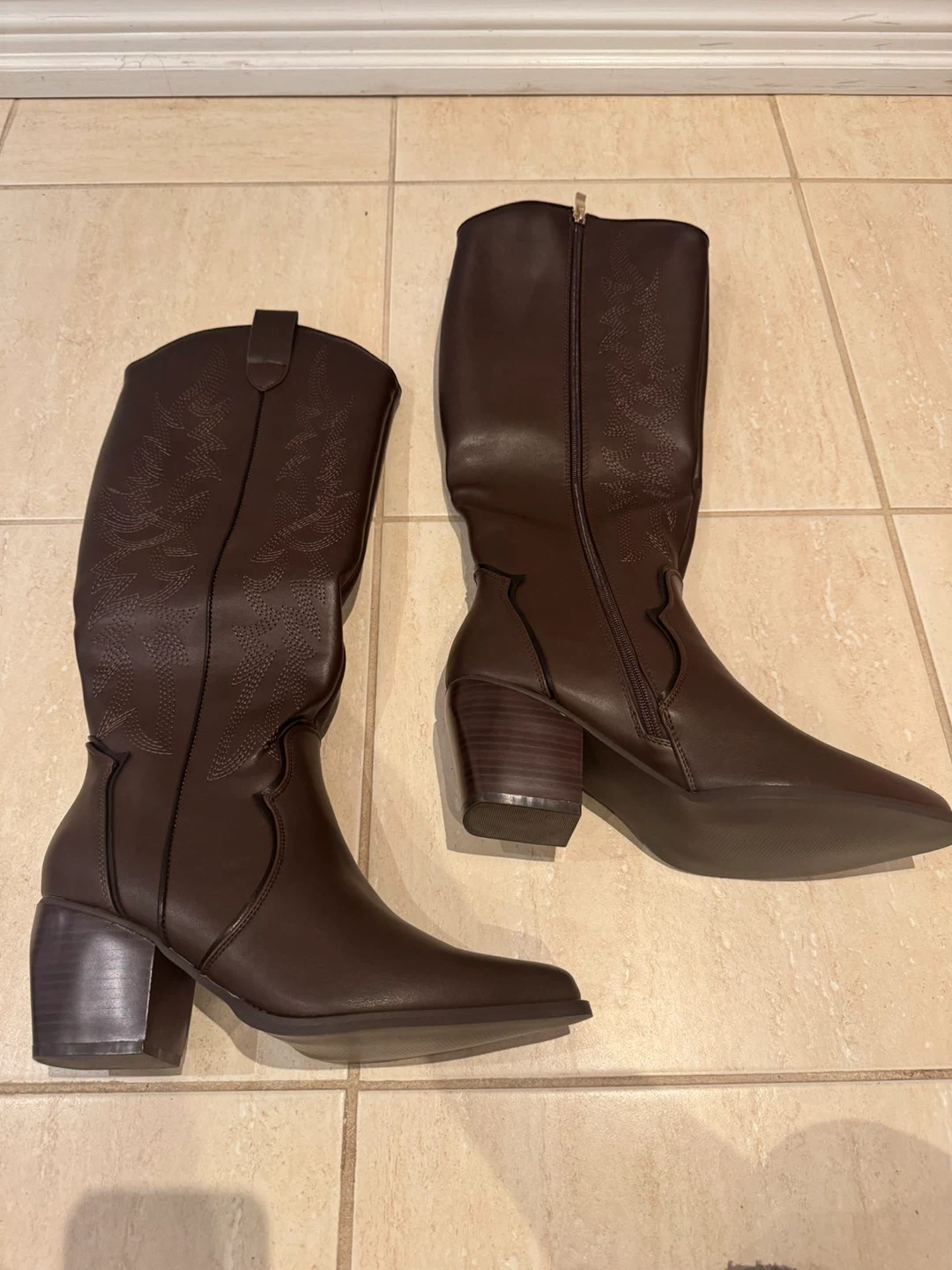Brown Faux Leather Cowboy Boots - photo 4