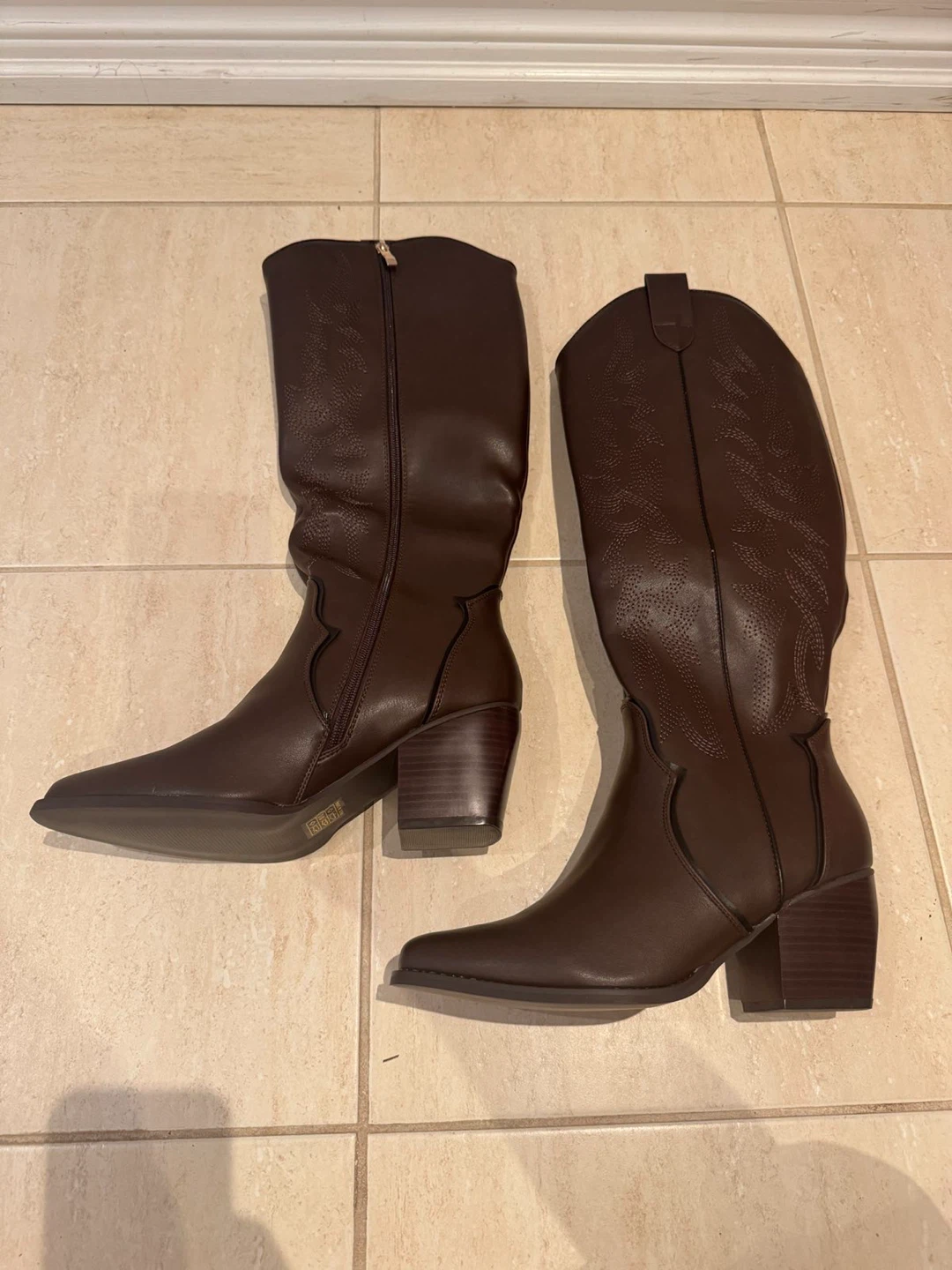 Brown Faux Leather Cowboy Boots - photo 2