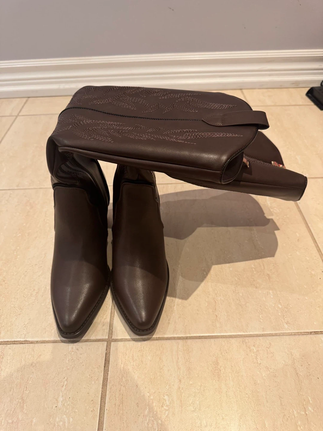 Brown Faux Leather Cowboy Boots