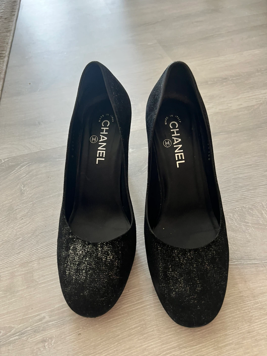 CHANEL Black Glitter Heels Size 40