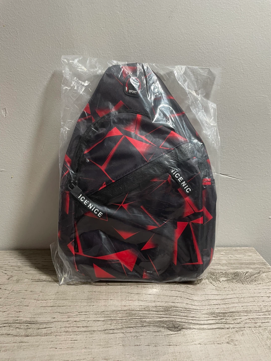 New Black and Red Geometric Sling Bag