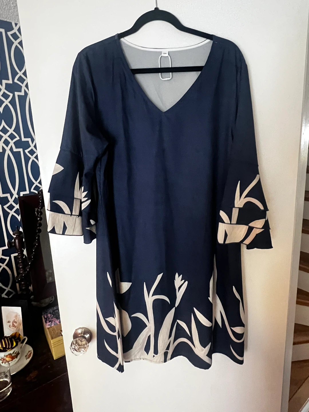 Navy Blue Dress with Pattern - Size XXL