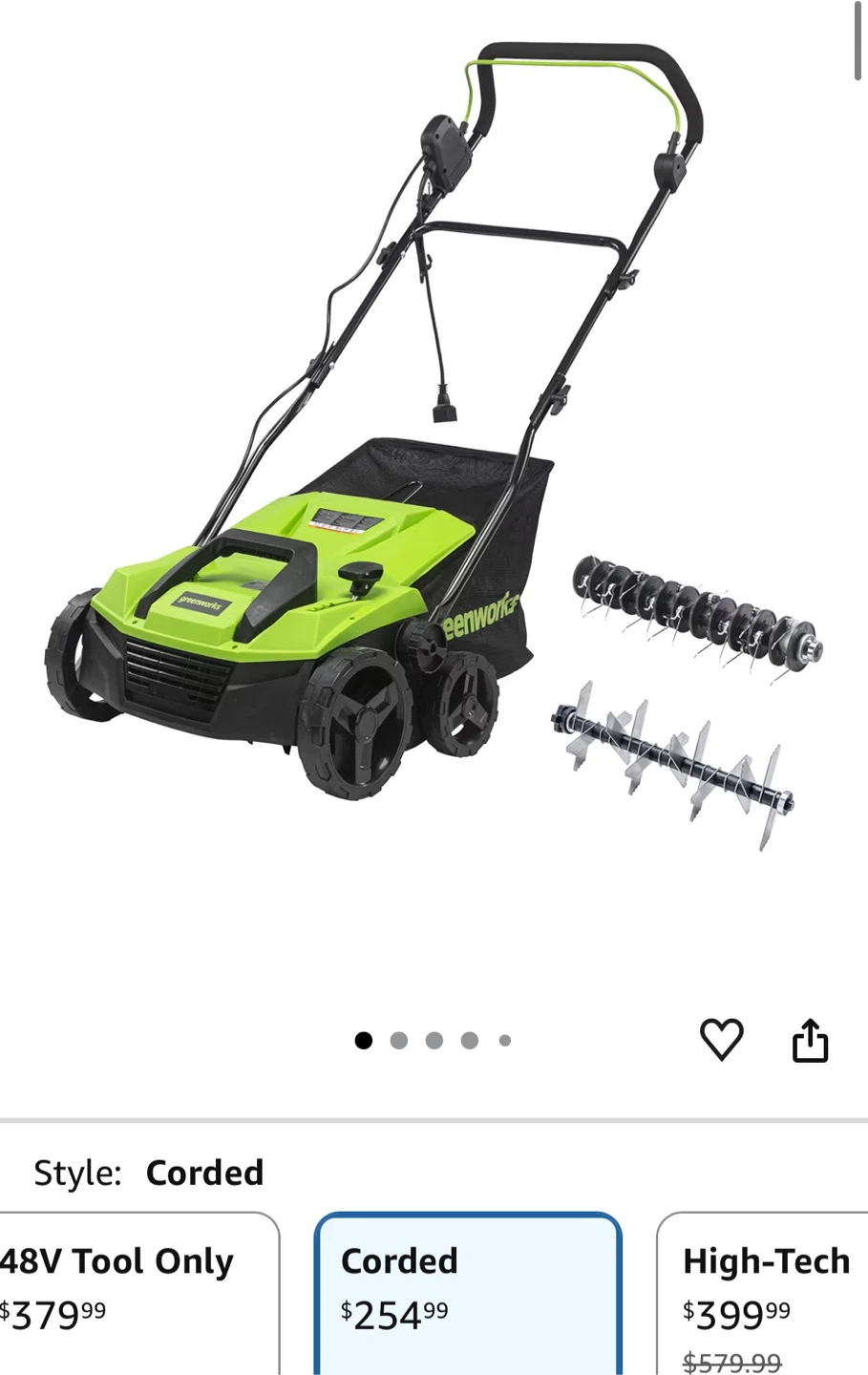 Greenworks Corded Lawn Aerator Dethatcher