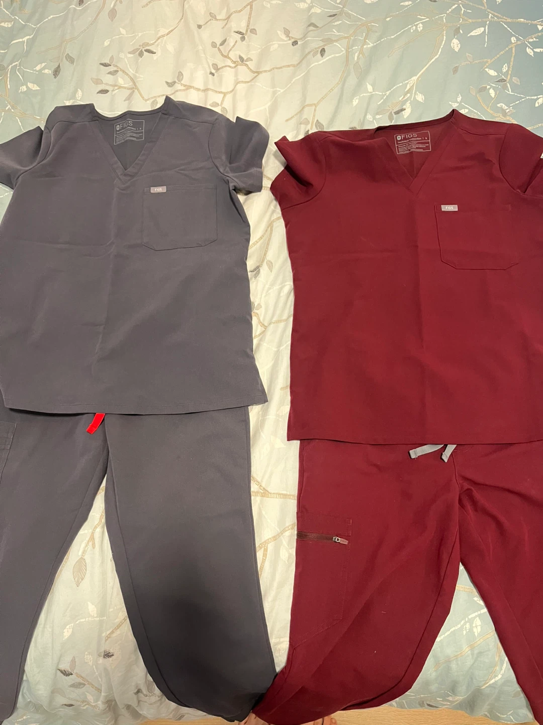 Figs Scrub Jogger Set - Charcoal & Burgundy