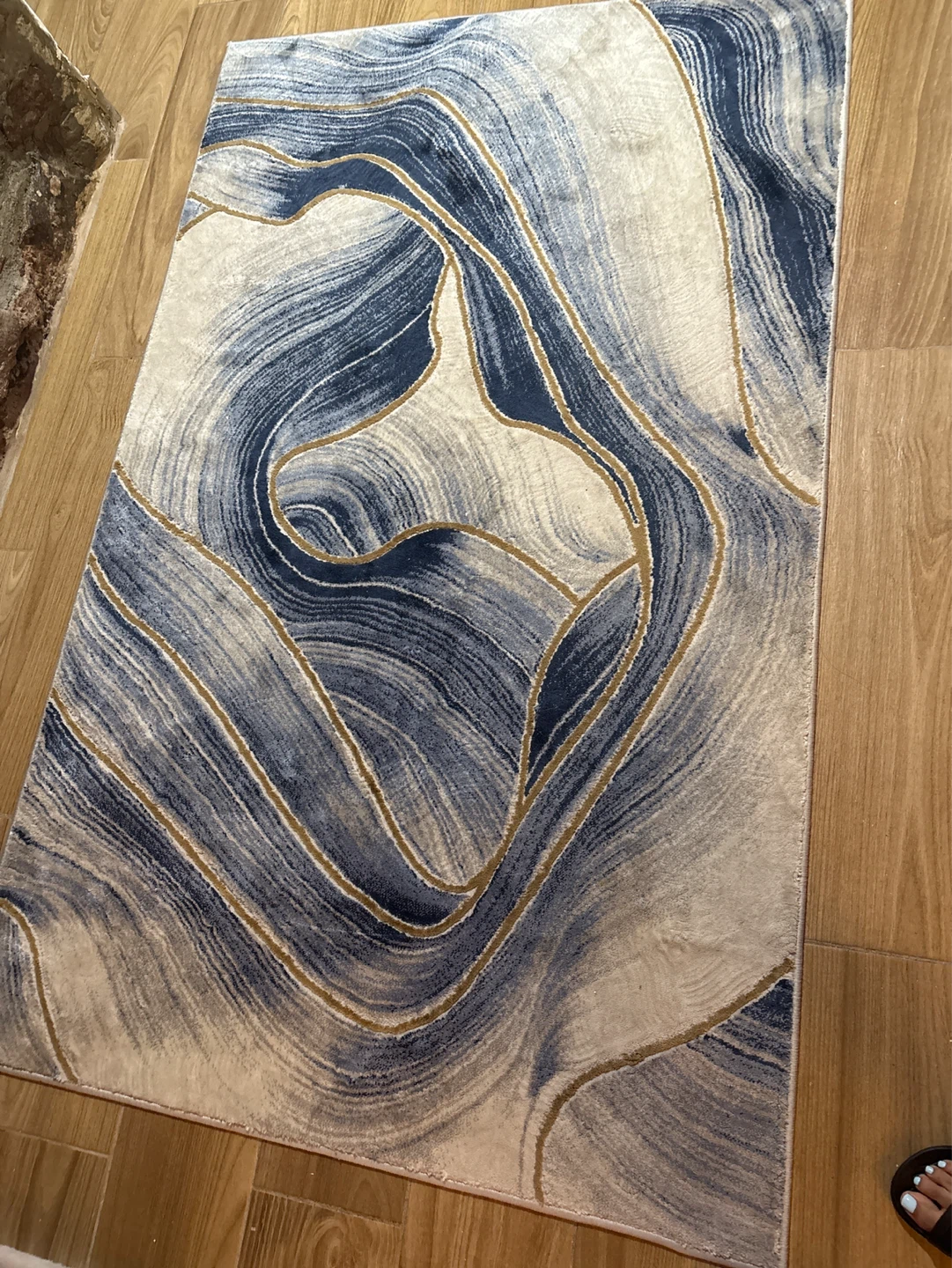 Blue and Gold Abstract Swirl Rug