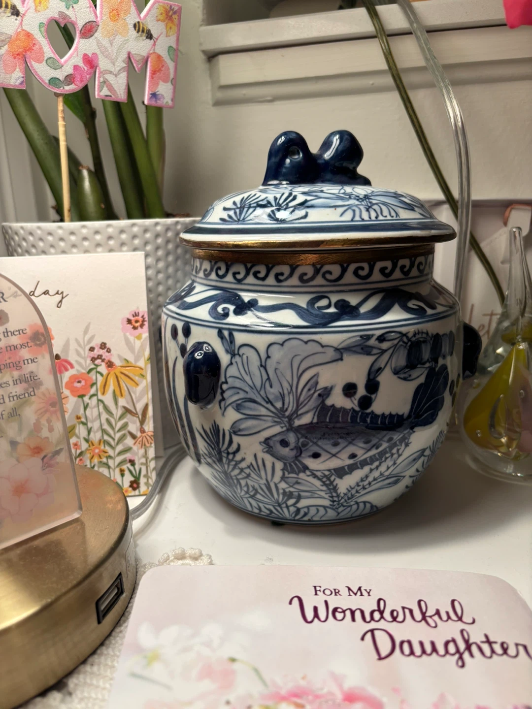 Blue and White Ginger Jar with Lid