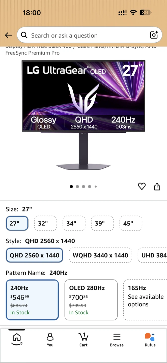 LG UltraGear OLED 27" QHD 240Hz Gaming Monitor - photo 2