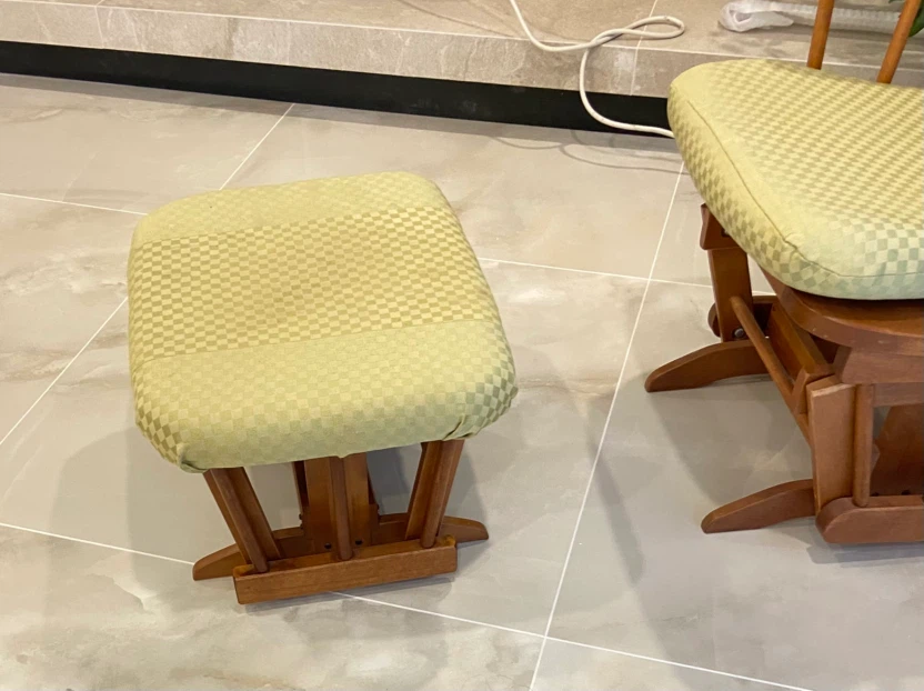 Wooden Glider Rocking Chair with Ottoman - Light Green Checkered - photo 3