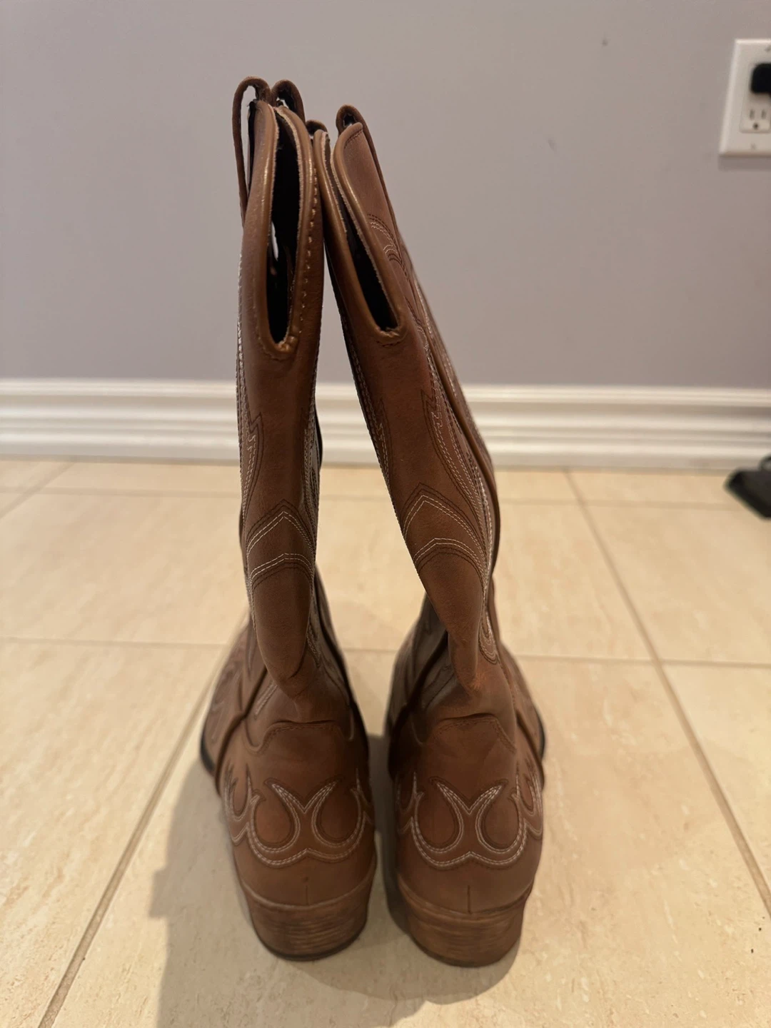 Brown Faux Leather Cowboy Boots - photo 4