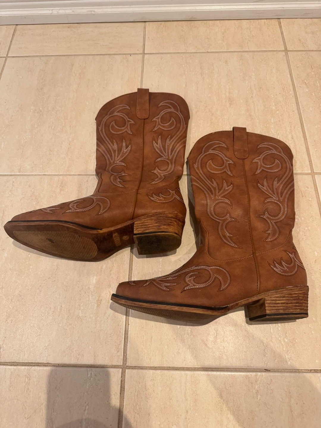 Brown Faux Leather Cowboy Boots - photo 2