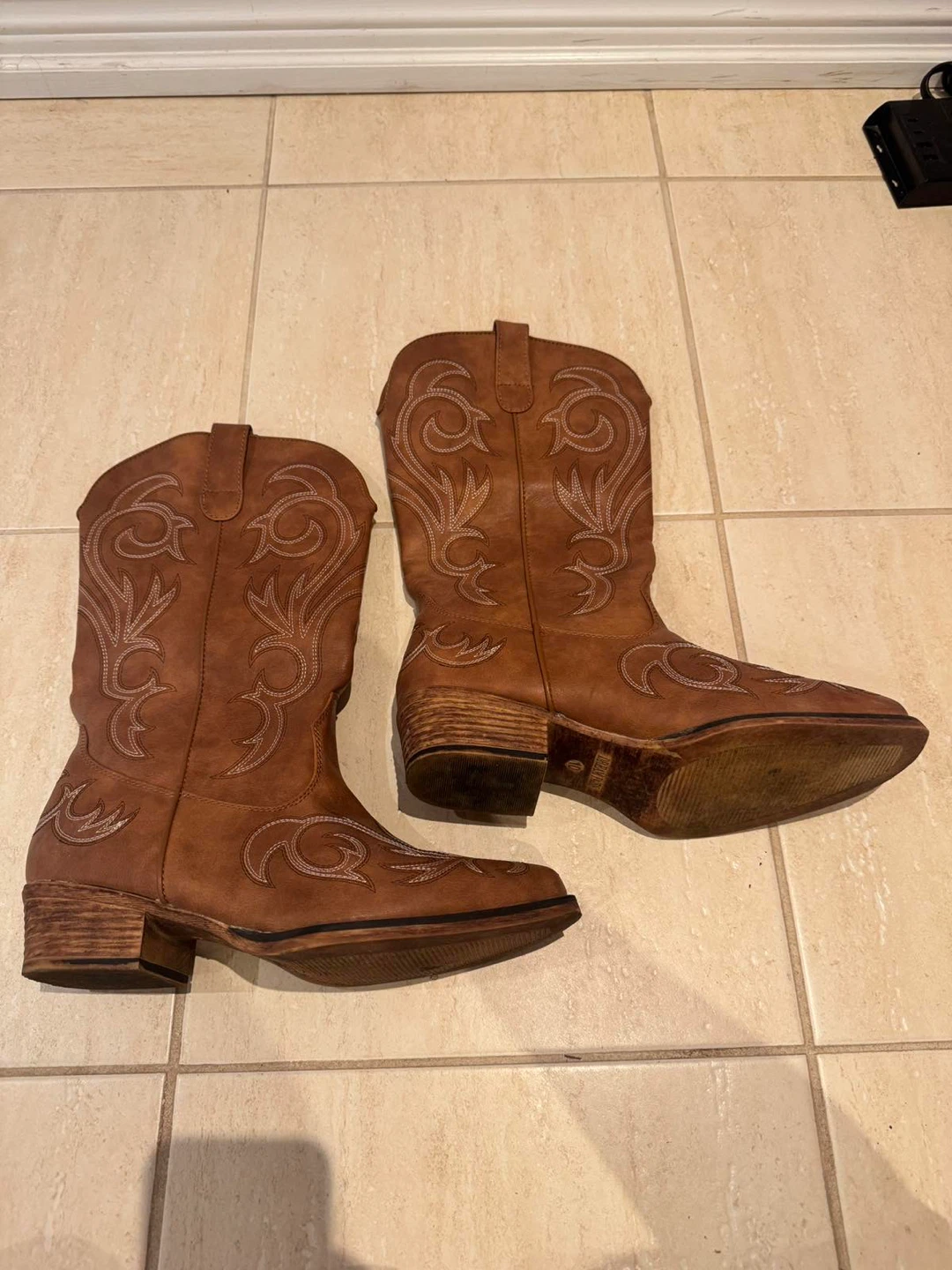 Brown Faux Leather Cowboy Boots - photo 3