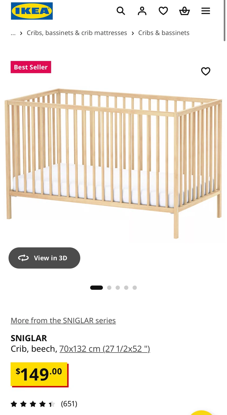 Brand New IKEA SNIGLAR Crib + Mattress – Never Used! - photo 2