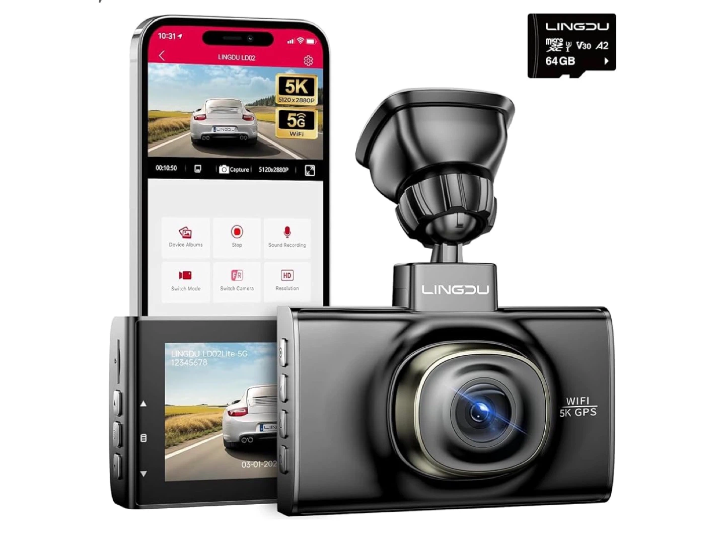 LINGDU 5K Dash Cam with WiFi and GPS