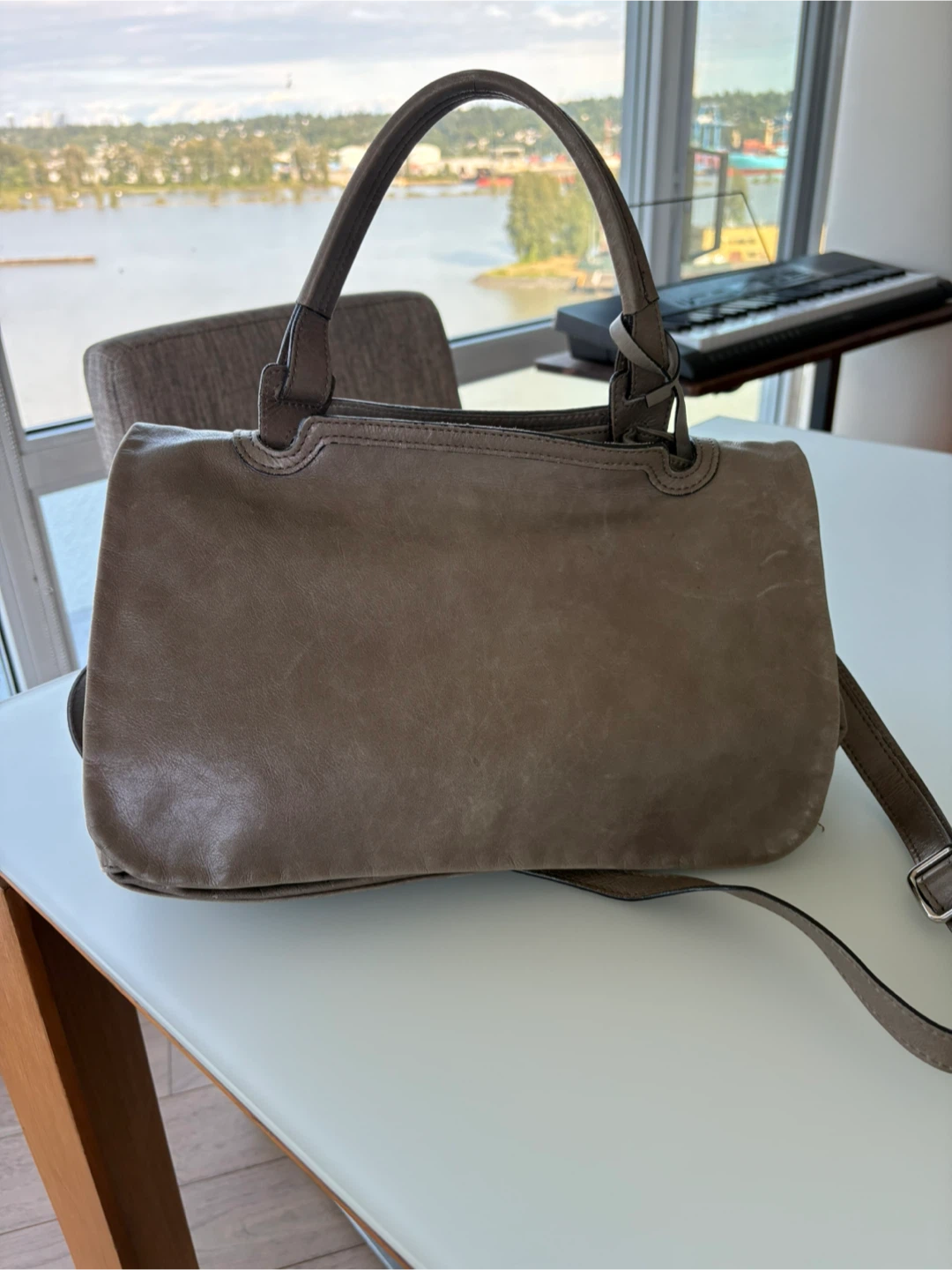 Taupe Leather Satchel Bag