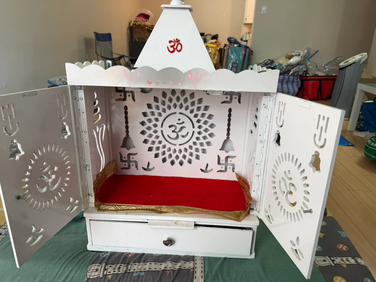 White Pooja Mandir with Om Symbol