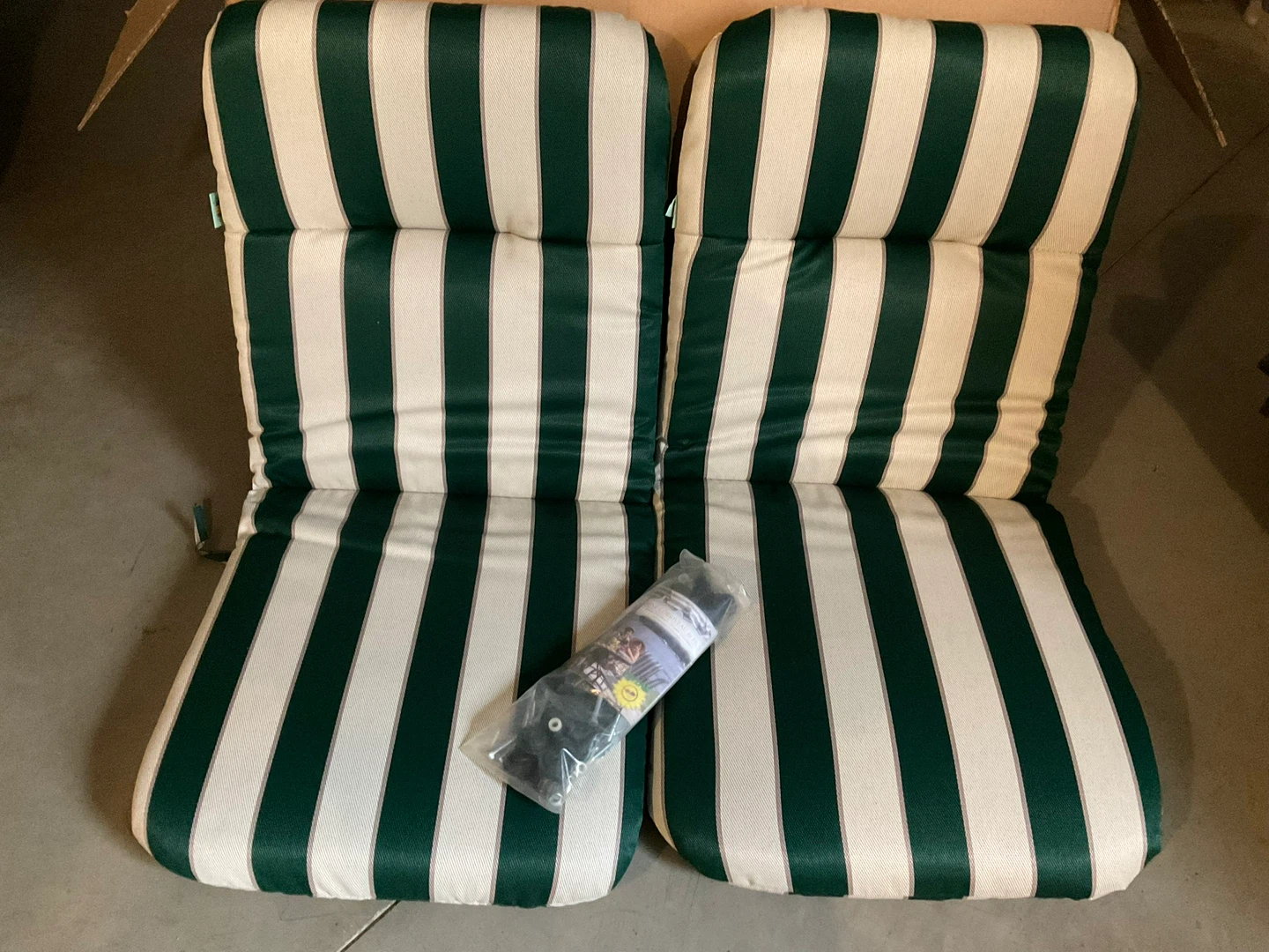 Green and beige striped outdoor glider chair cushions - photo 3