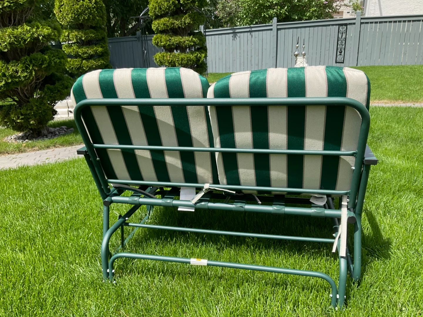 Green and beige striped outdoor glider chair cushions - photo 4