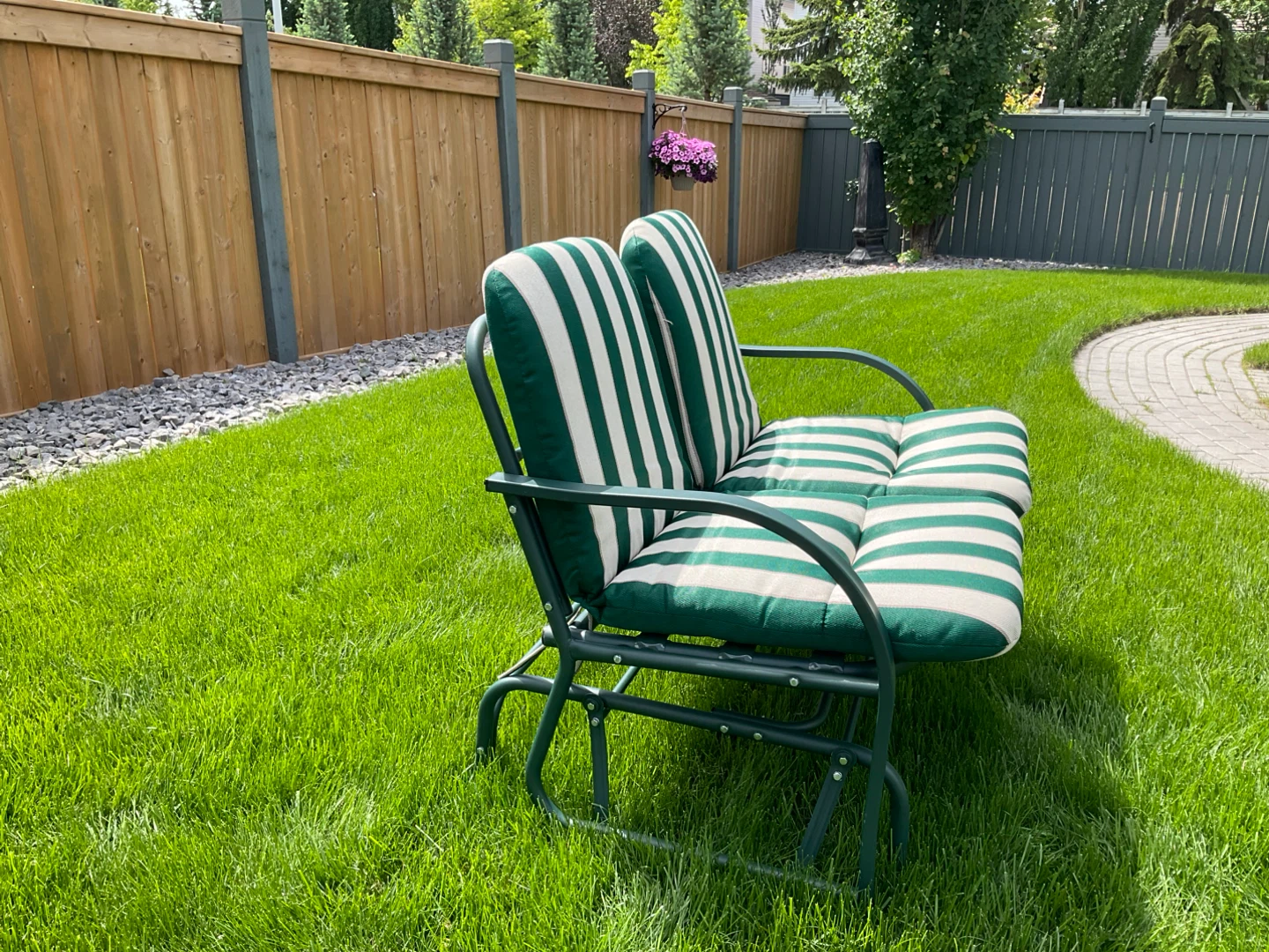 Green and beige striped outdoor glider chair cushions - photo 5