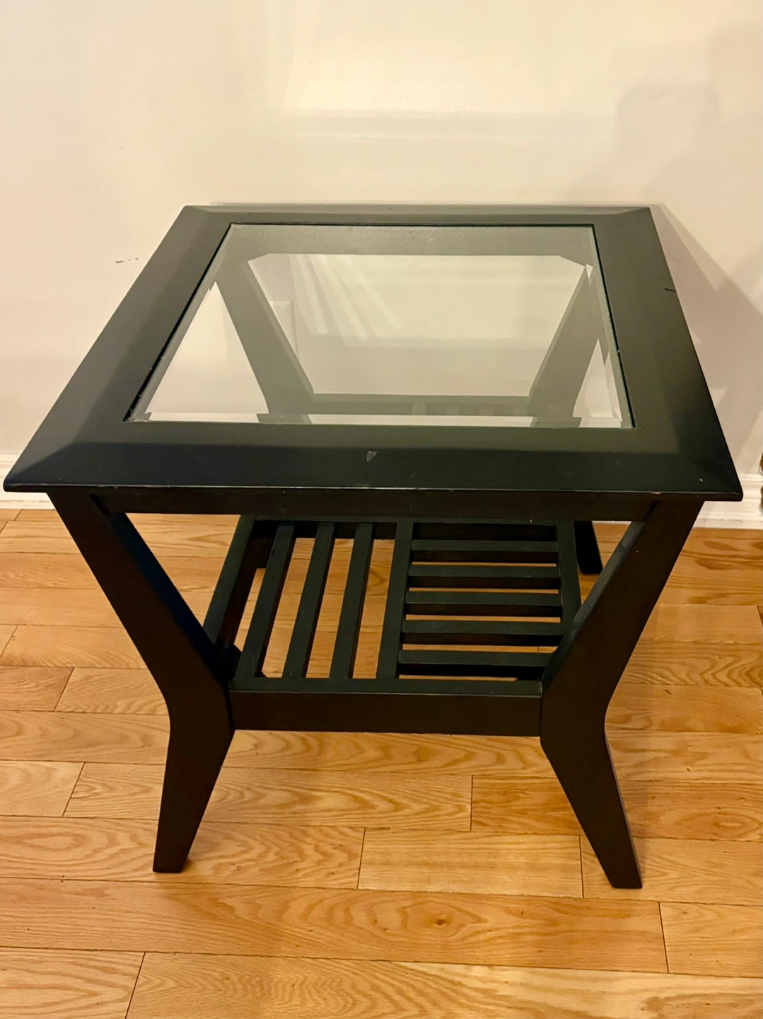 2 Black Square Coffee Table with Glass Top