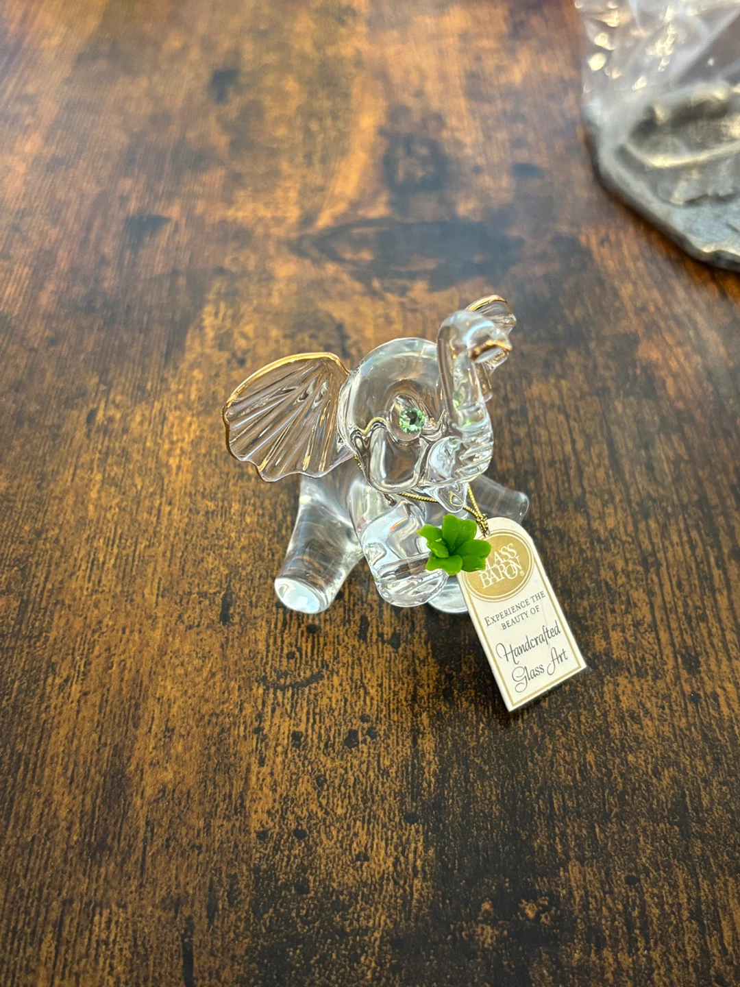 Glass Baron Lucky Elephant Figurine 4 Leaf Clover Original Tag - photo 2