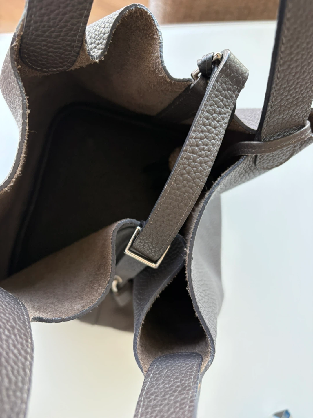 Dark Grey Pebbled Leather Bucket Bag - photo 3