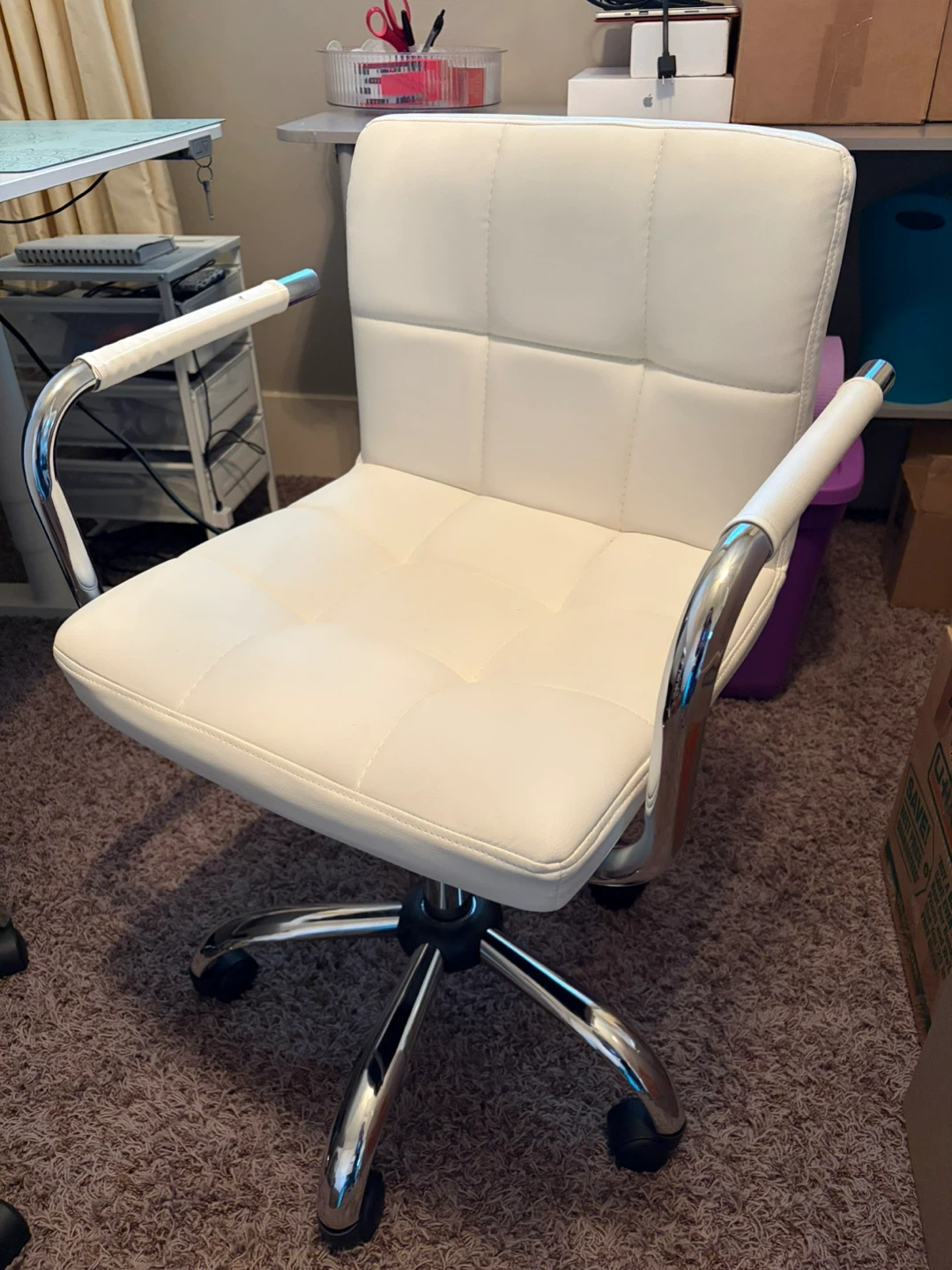 White Mid Century Modern Desk / Office Chair