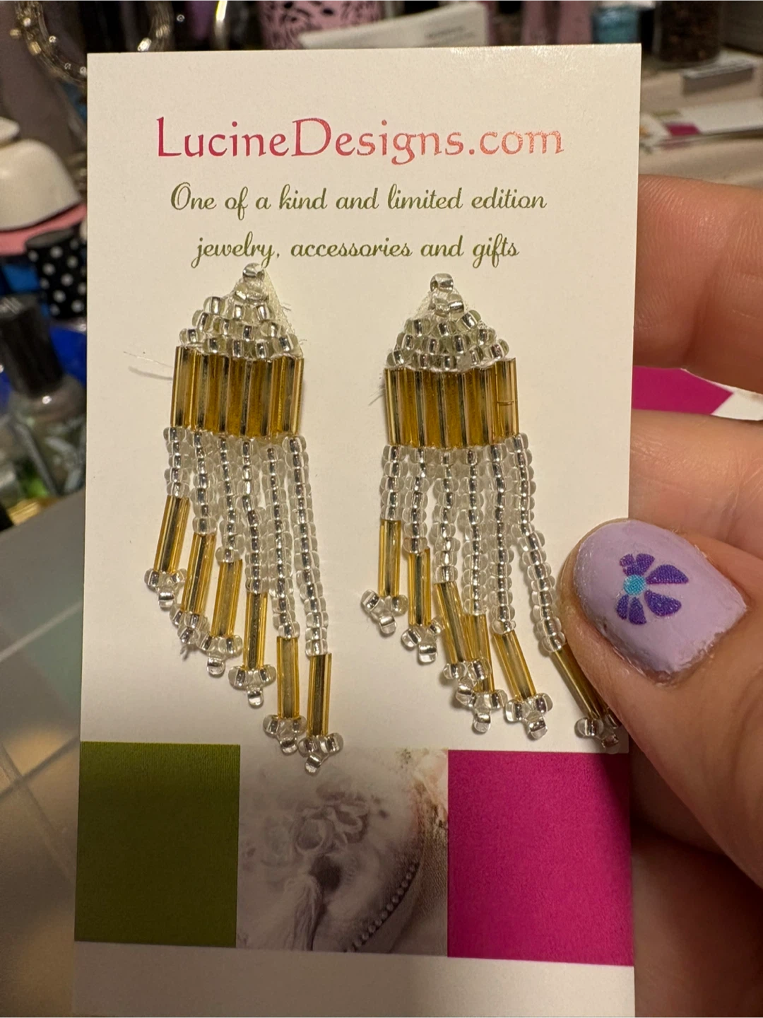 Beaded Tassel Earrings in gold and silver, new