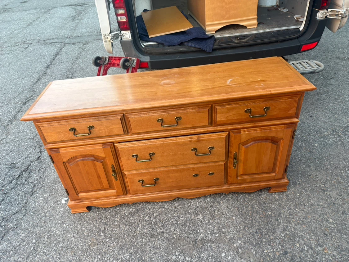 Free delivery used Wooden Dresser with 5 Drawers and 2 Doors - photo 2