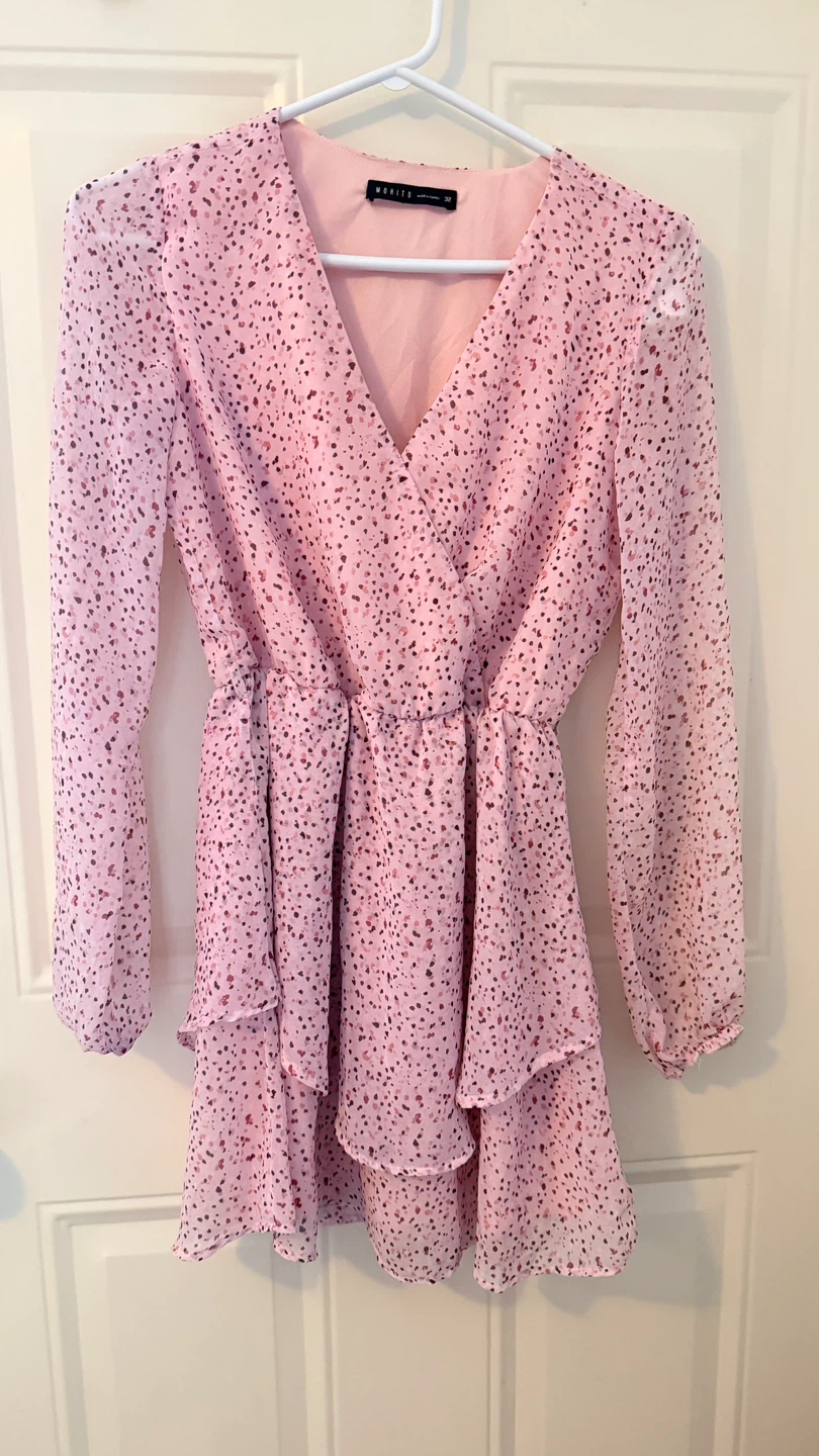 Pink Dotted Ruffle Dress. size S/M - photo 2