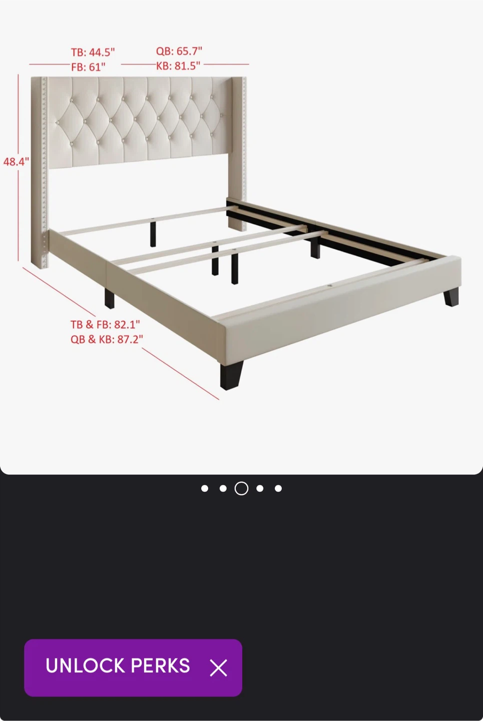 Tufted Wingback Bed Frame - Queen Size - Off-White - photo 2