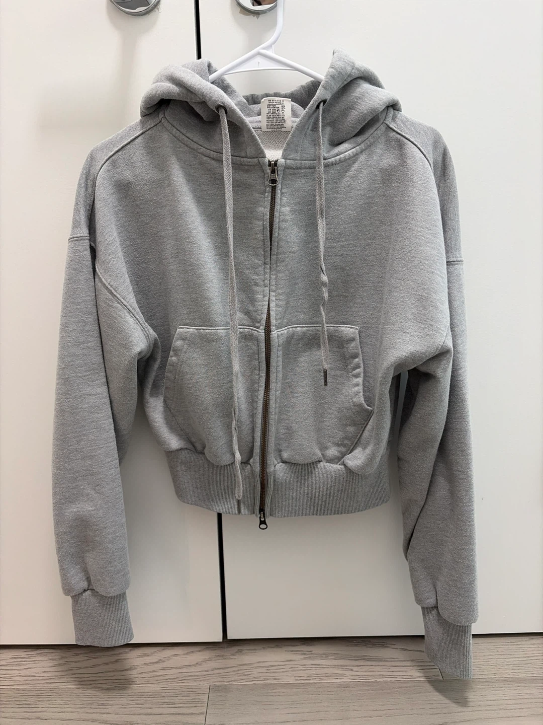 Grey Cropped Zip-Up Hoodie