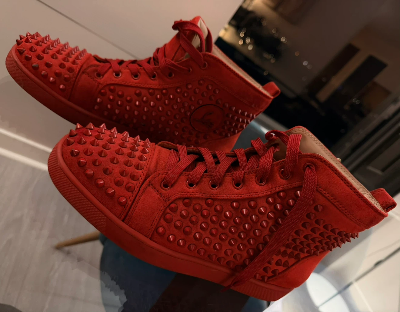 Christian Louboutin Red Spiked Sneakers 42 - photo 3