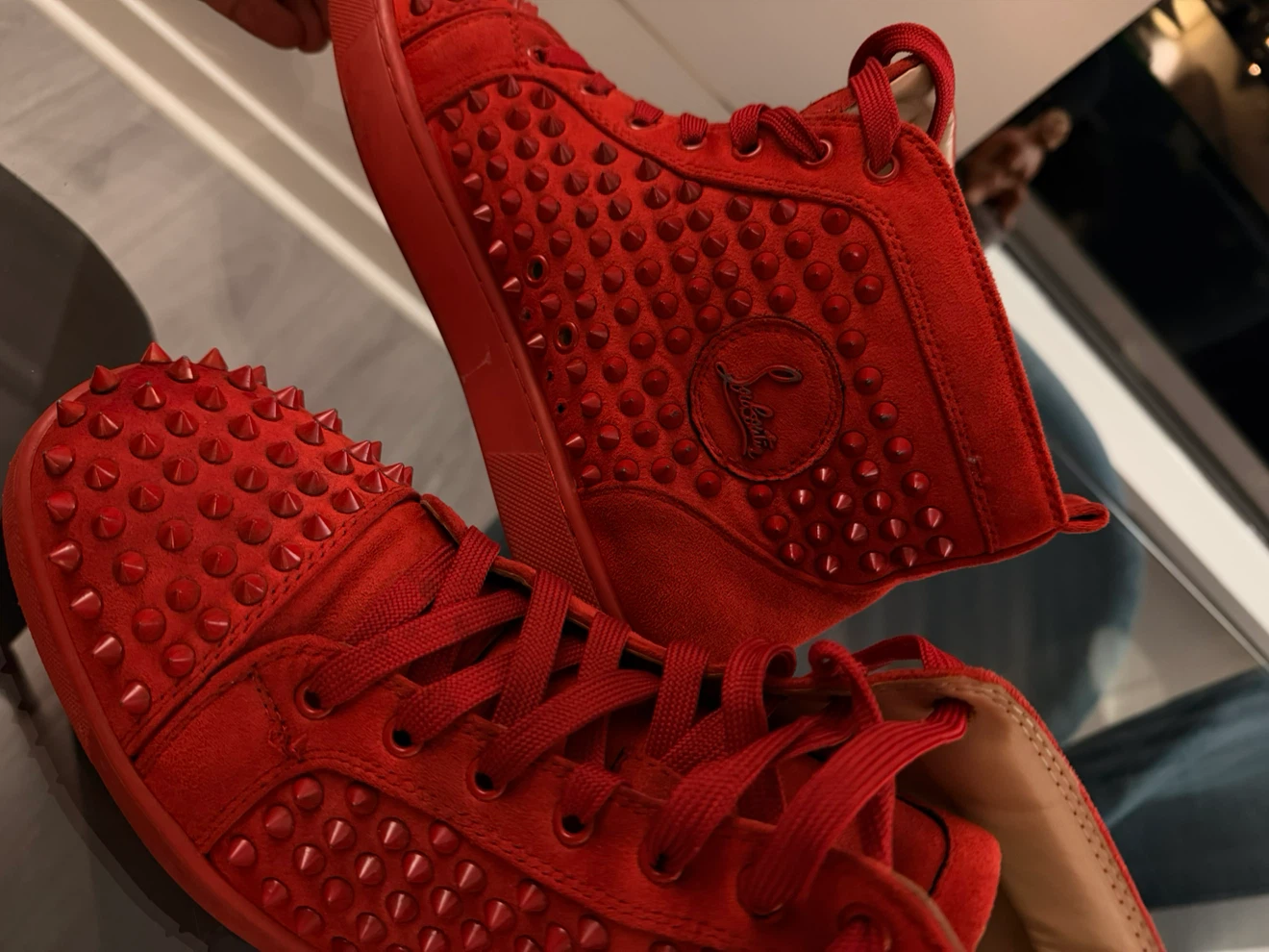 Christian Louboutin Red Spiked Sneakers 42 - photo 4