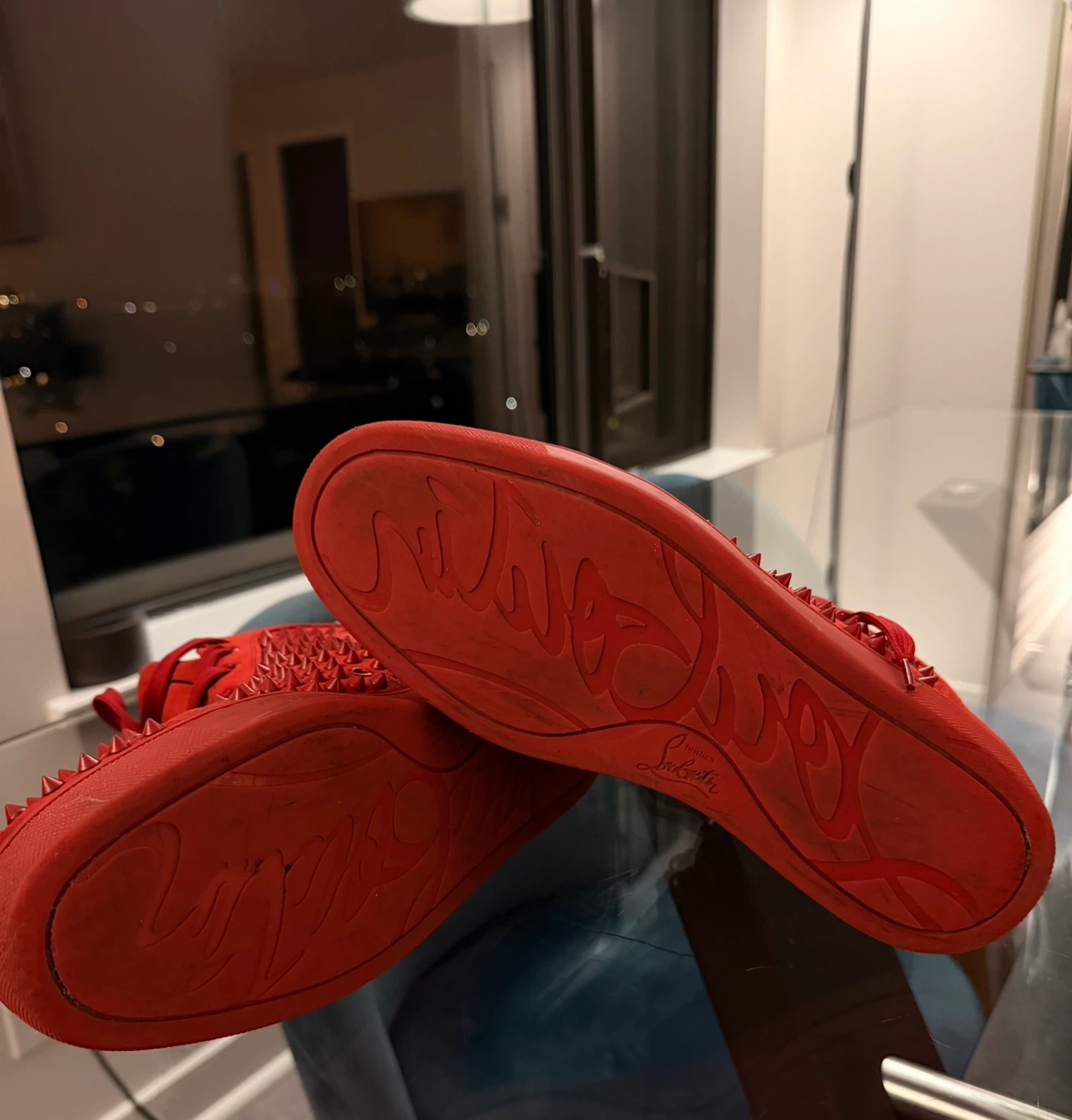 Christian Louboutin Red Spiked Sneakers 42 - photo 5