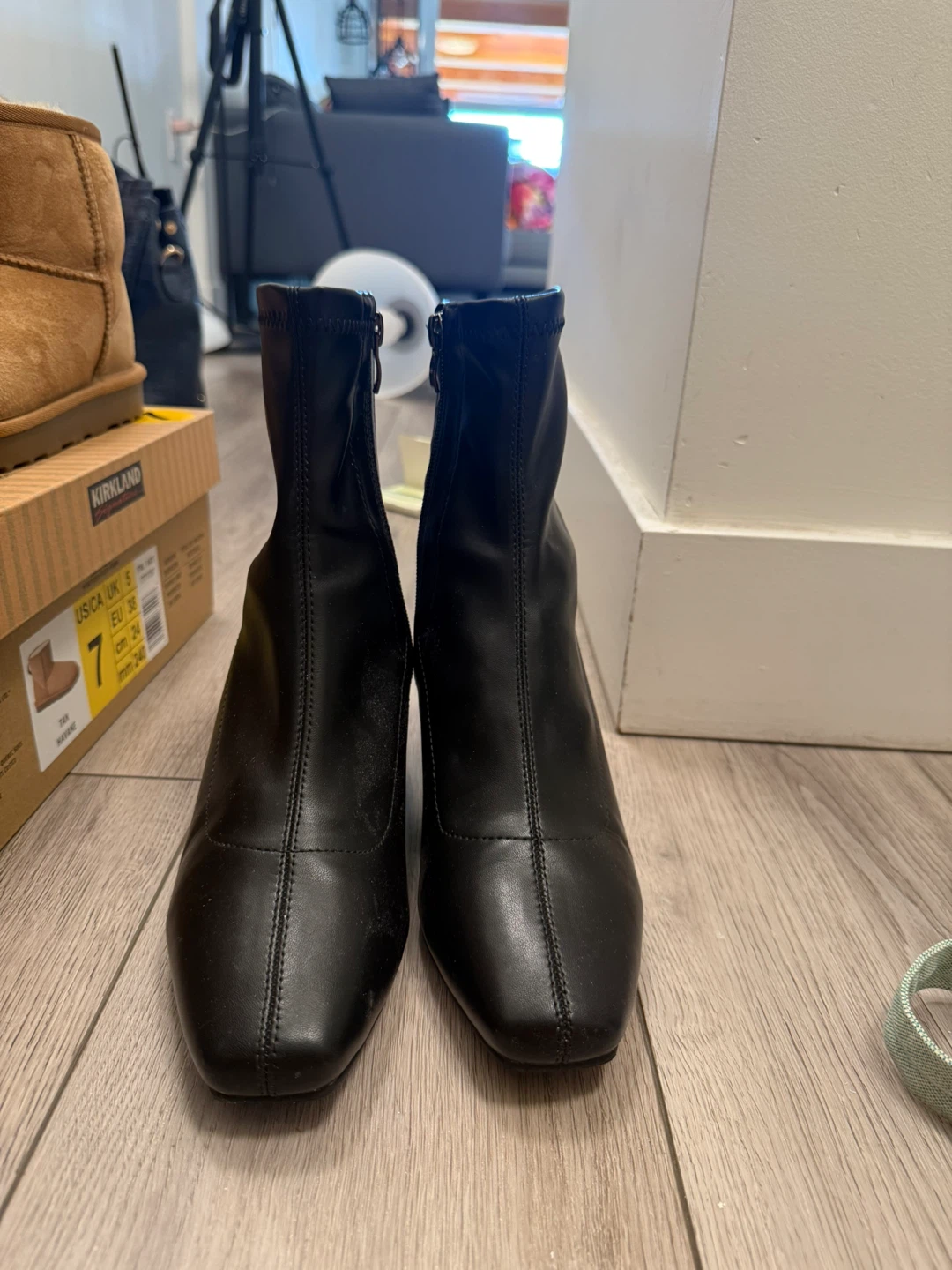 Black Square Toe Heeled Booties