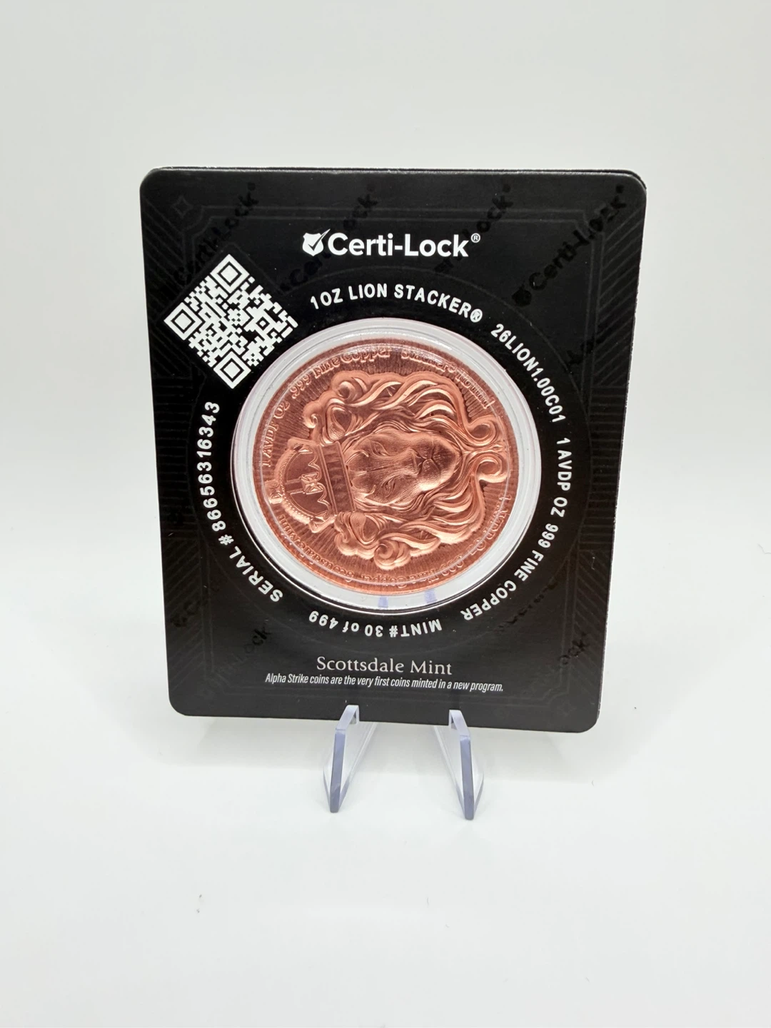 Scottsdale Mint Lion Stacker 1 AVDP oz .999 Fine Copper Round - photo 2