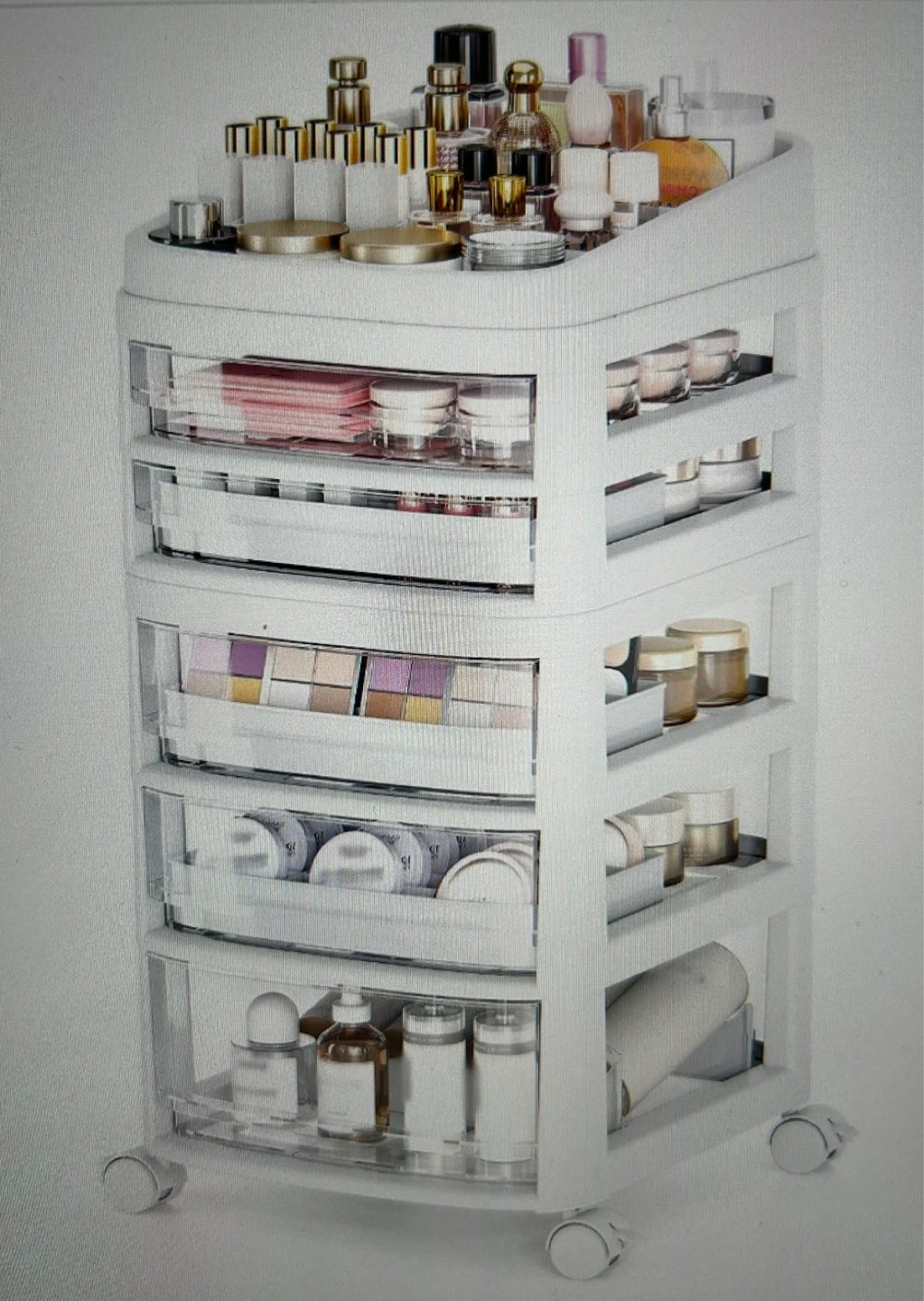 White Rolling Drawer Organizer Cart with 5 Drawers