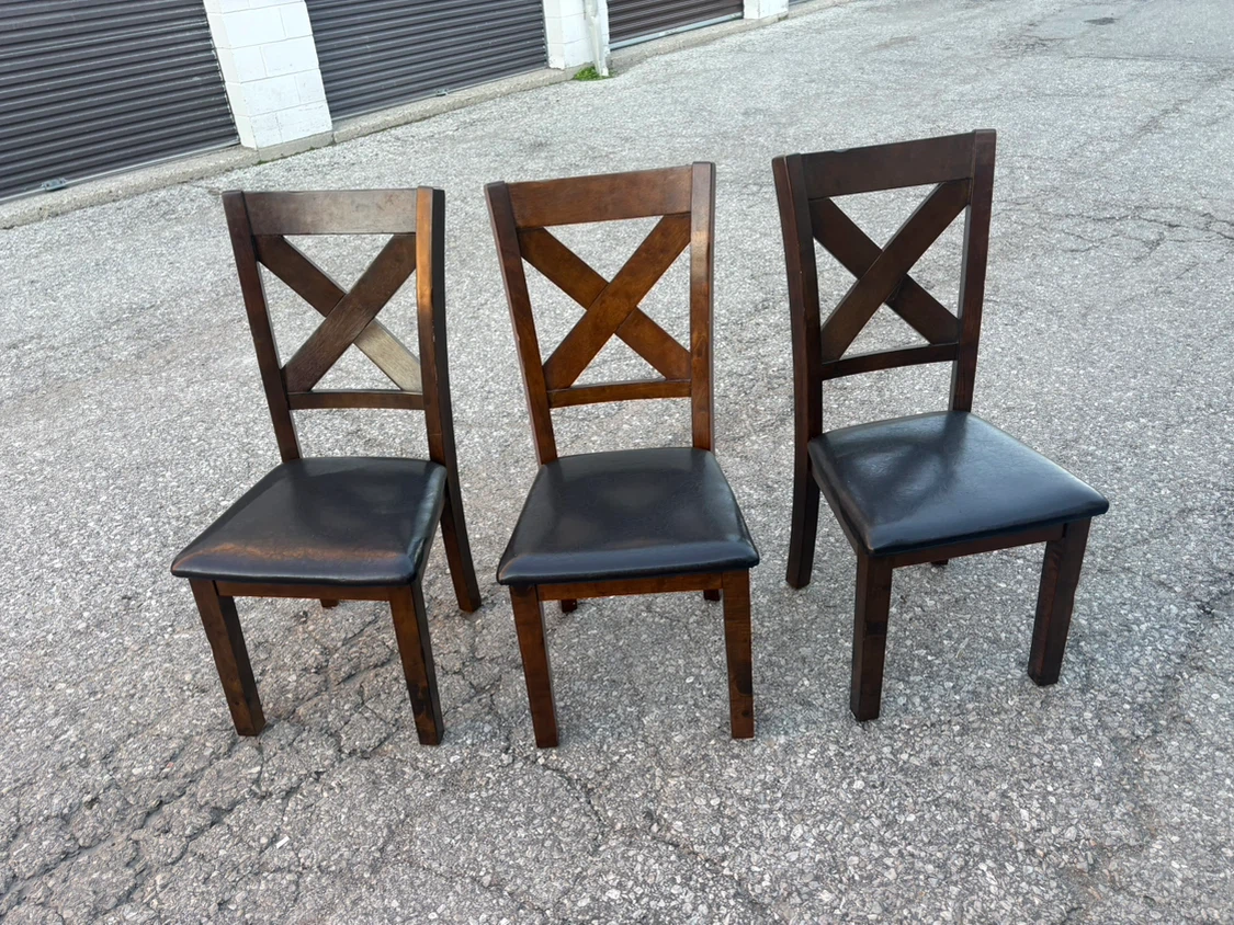 Free delivery used Set of 3 Dark Wood Dining Chairs - photo 2