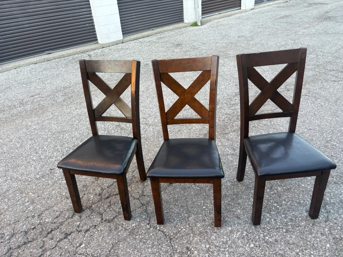 Free delivery used Set of 3 Dark Wood Dining Chairs - photo 4