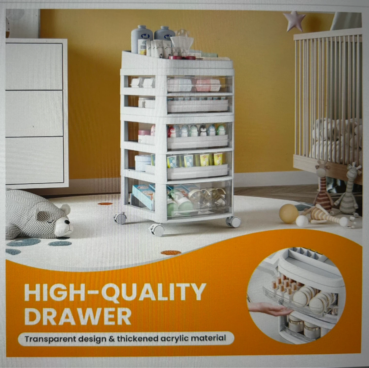 White Rolling Drawer Organizer Cart with 5 Drawers - photo 5