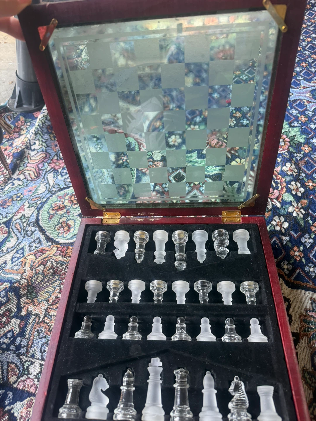 Glass Chess Set with Wooden Box