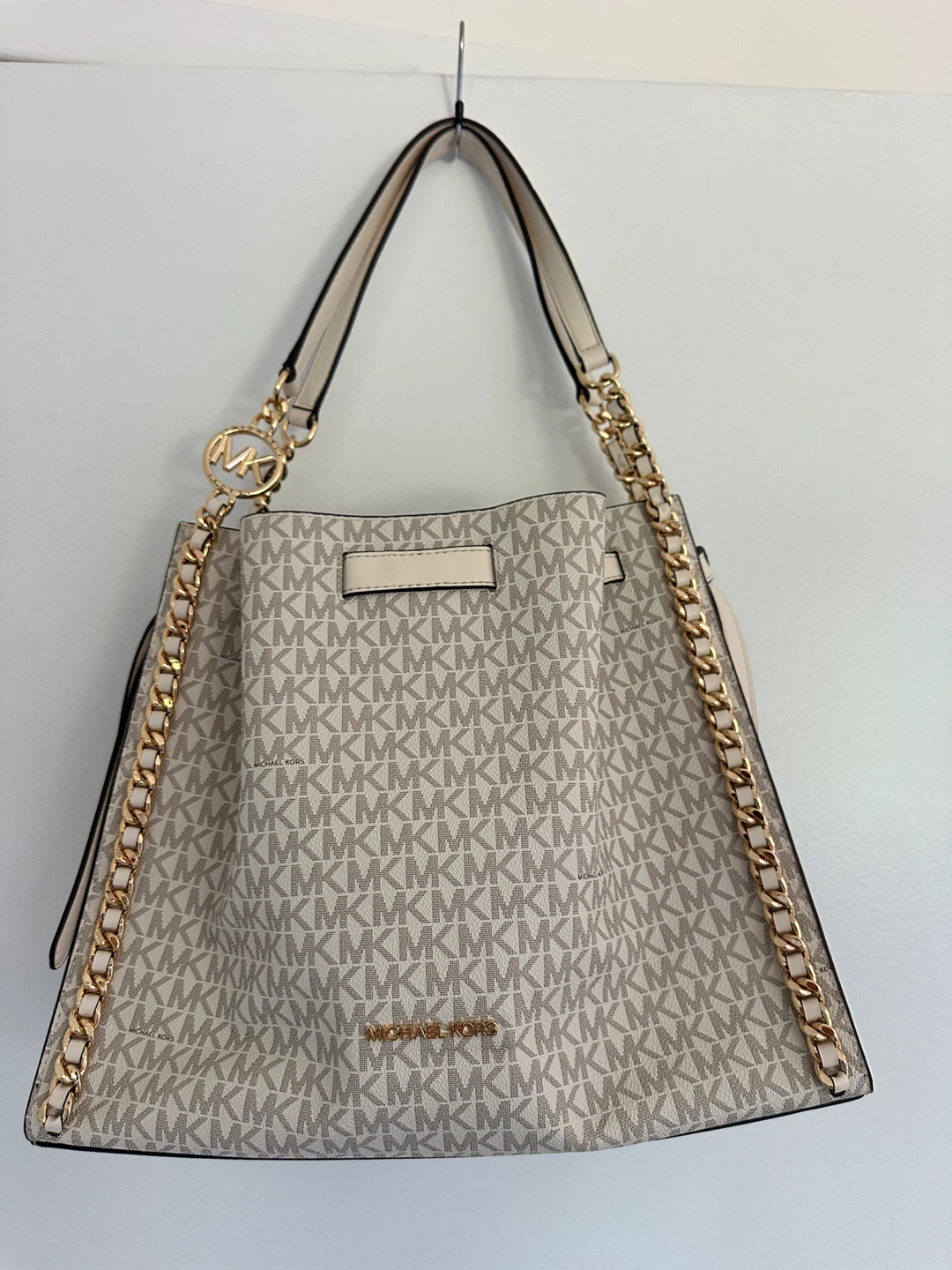 Mina Large Signature Logo Chain Shoulder Bag