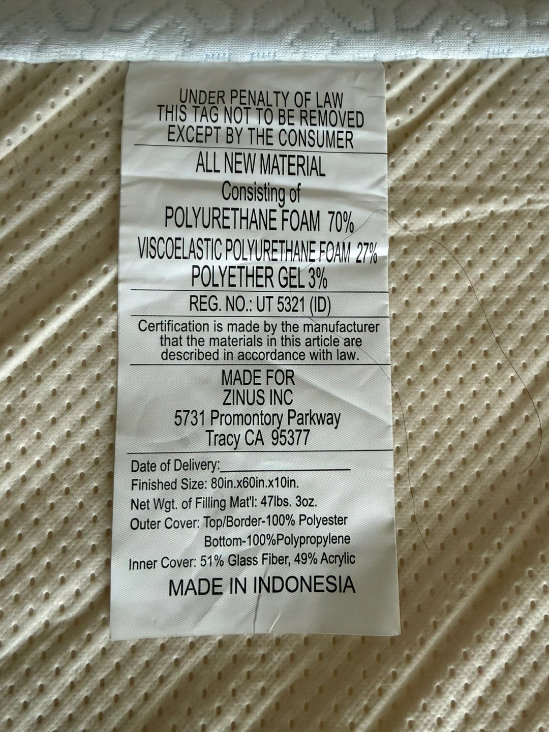 Zinus Mattress 80in x 60in x 10in - photo 2