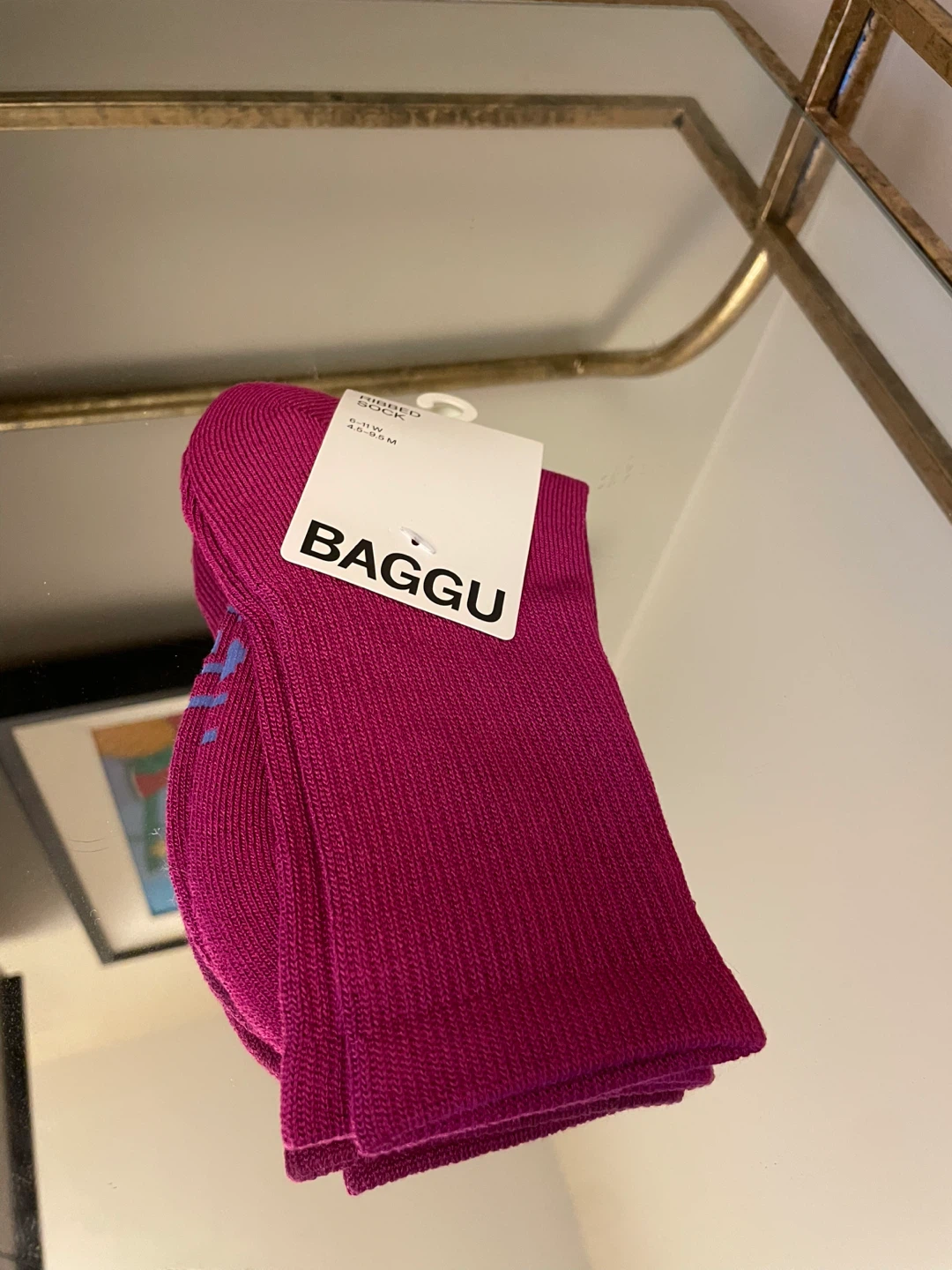 BAGGU Ribbed Crew Socks Fuchsia NEW with tags