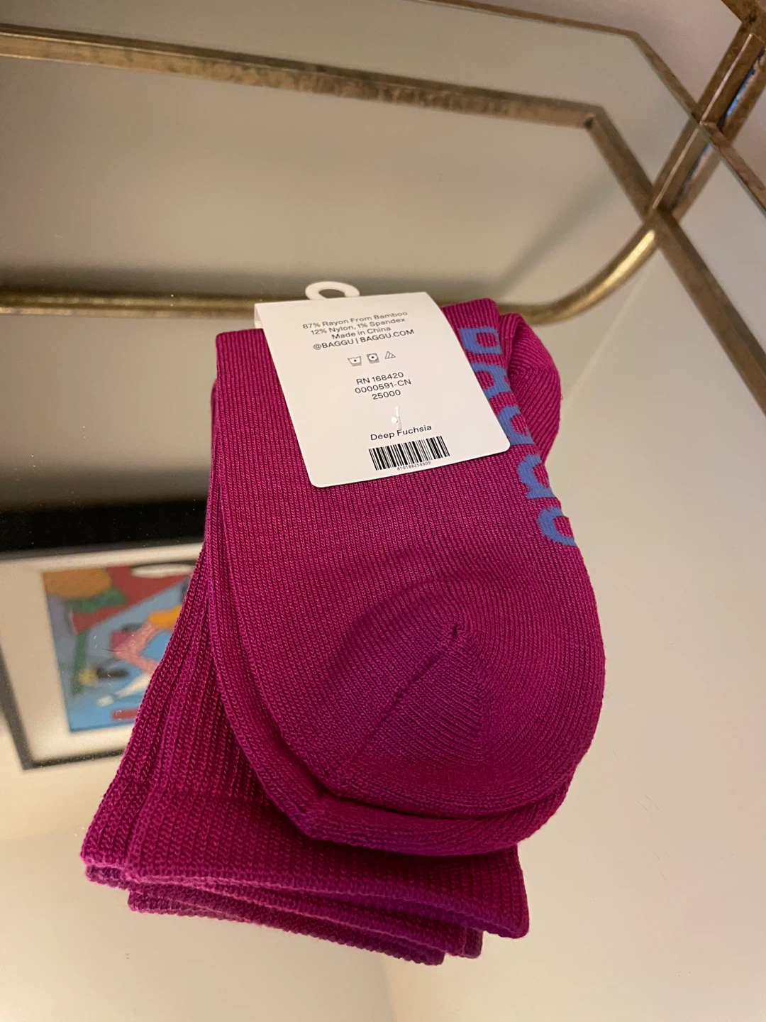 BAGGU Ribbed Crew Socks Fuchsia NEW with tags - photo 2