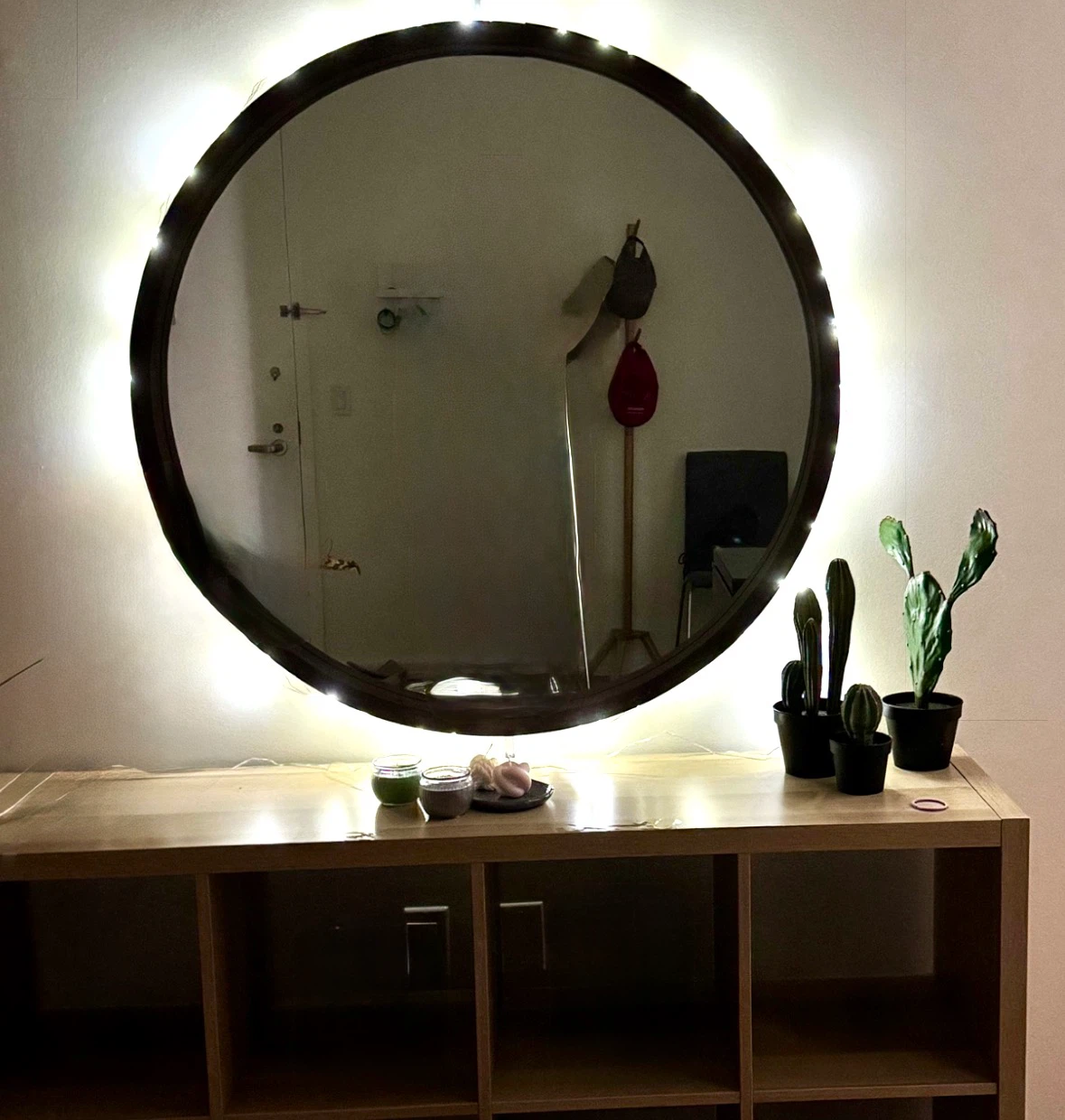 Round Wall Mirror with Wood Frame - photo 2