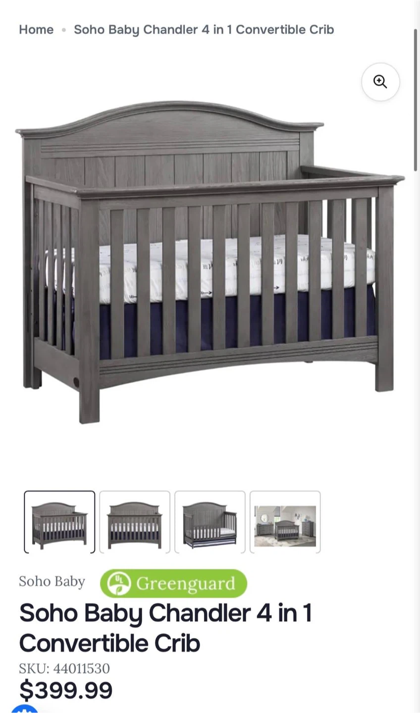 Soho Baby Chandler 4 in 1 Convertible Crib - Graphite Gray