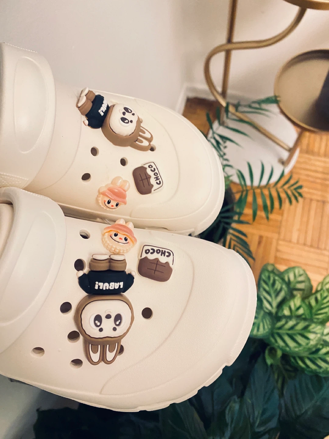 Cream Clog Shoes with Charms