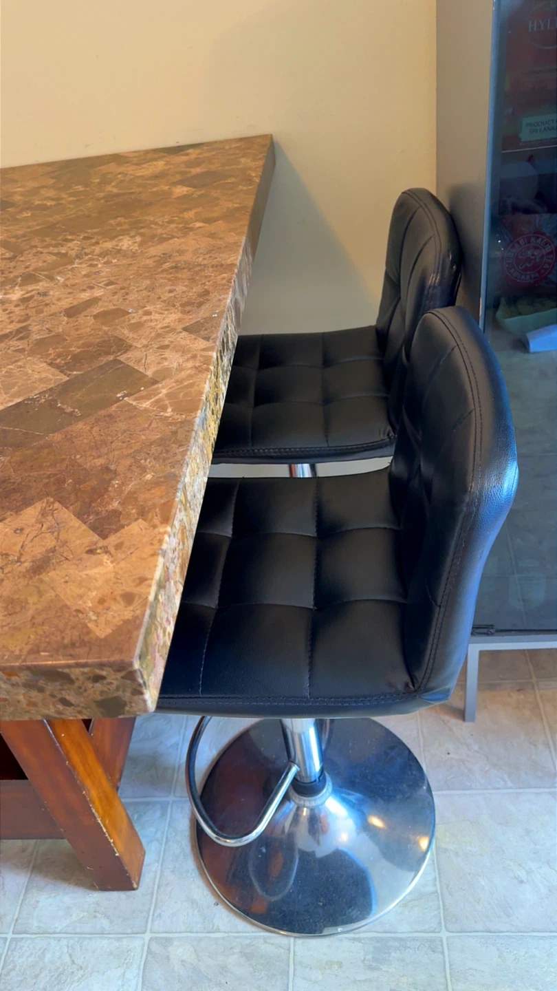 Set of 2 Black Faux Leather Bar Stools with Chrome Base - photo 5